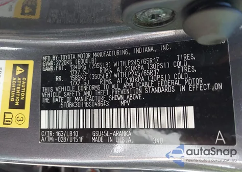 2011 Toyota Highlander Se V6 from USA, damaged, VIN 5TDBK3EH1BS048643
